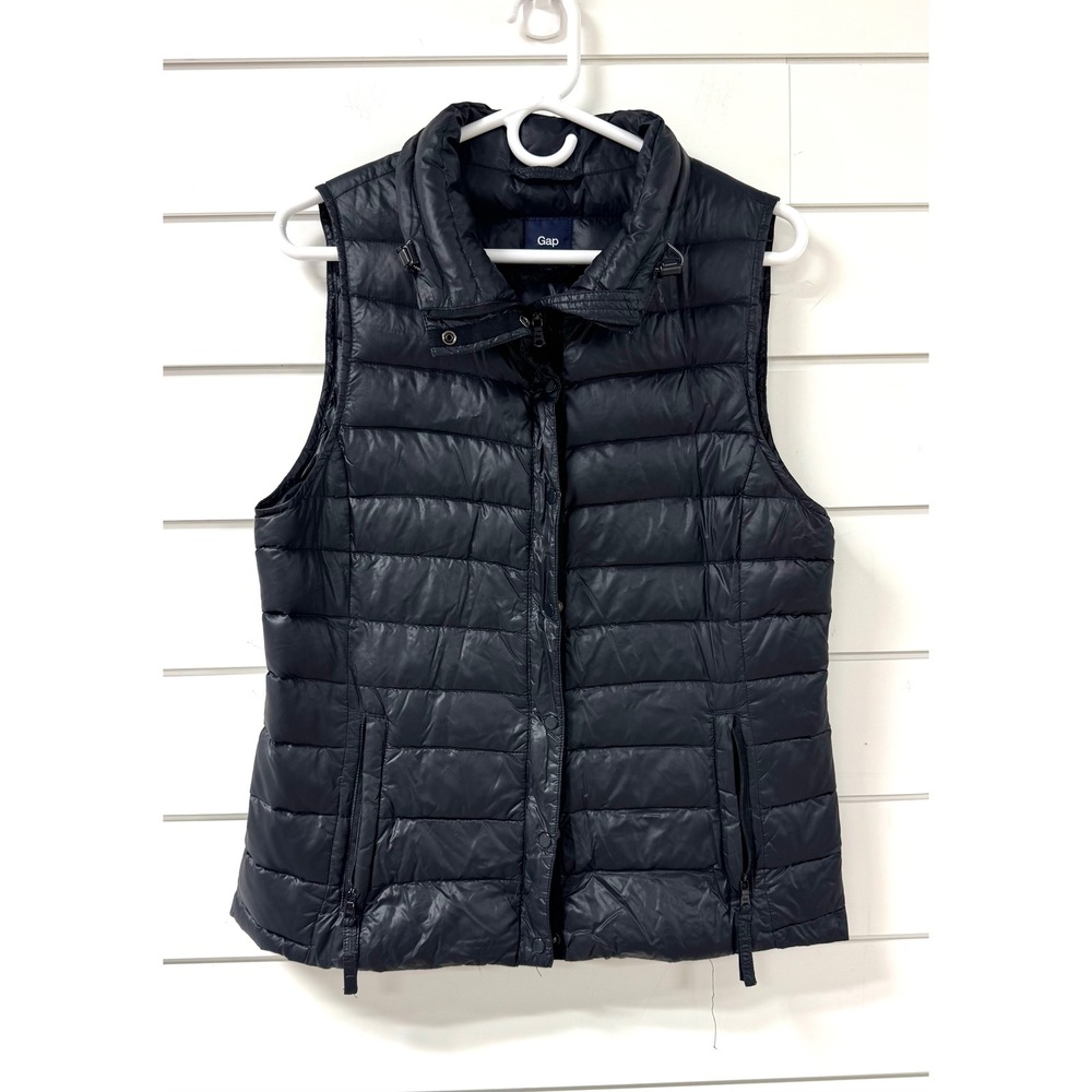 Gap Womens Navy Blue Down Puffer Vest Quilted Snap Front Sleeveless Jacket M